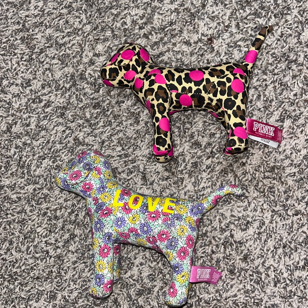 PINK Victoria's Secret Floral & Leopard Plush Dog Set - Pink, Yellow, Brown